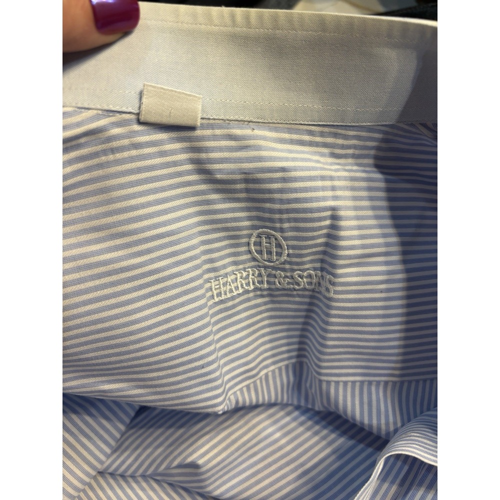 Harry & Sons  Sz 15 1/2 - 39 Blue White Stripe Button Up Dress Shirt‎ - Picture 2 of 4